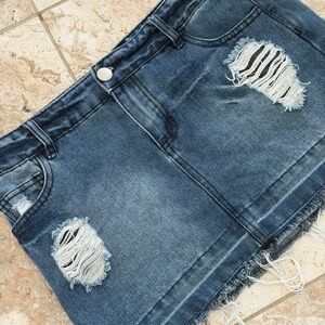 Distressed Denim Mini Skirt